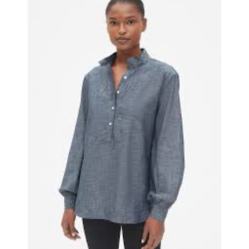 Gap shirred popover shirt in chambray size small tall